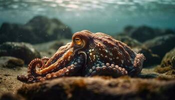 Multi colored octopus tentacle in underwater seascape generated by AI photo