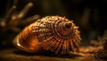 Yellow snail shell, beauty in nature design generated by AI photo
