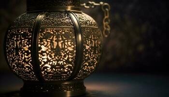 Ornate antique lantern illuminates ancient religious cultures generated by AI photo