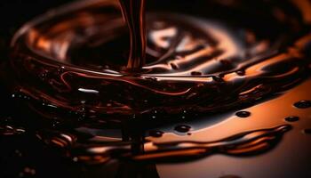 Melting chocolate creates wave pattern in liquid generated by AI photo