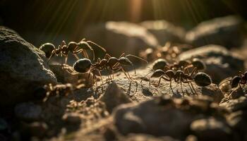 Ant colony working together to gather food generated by AI photo