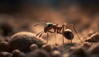 hormiga colonia trabajos juntos a reunir comida generado por ai foto