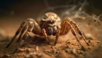 Hairy spider crawling on yellow ant leg generated by AI photo