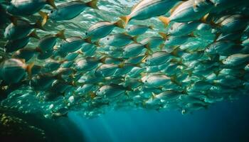 colegio de pescado nadando en tropical arrecife generado por ai foto