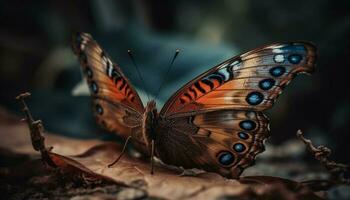 Multi colored butterfly wing in vibrant green nature generated by AI photo