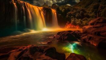 majestuoso montaña acantilado, fluido agua, tranquilo escena generado por ai foto