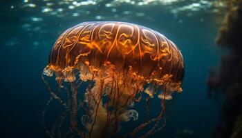 Transparent tentacles of cnidarian float underwater beauty generated by AI photo