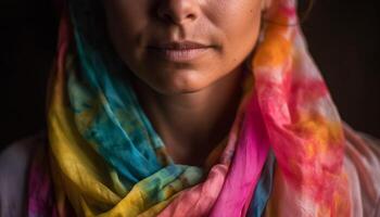 sonriente joven mujer en tradicional ropa adentro generado por ai foto