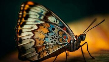 Vibrant butterfly wing showcases natural beauty in macro generated by AI photo