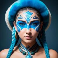 Portrait of Beautiful tribal girl. traditional tribal style. photo