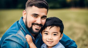 Father with his little son. Beautiful portraits, family, emotions, love. Dad and his boy. International Father's Day. Banner. photo