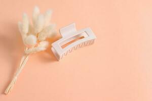 Hair clip, beige stylish claw, copy space photo