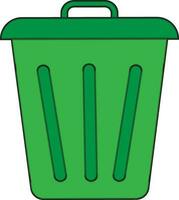 Isolated green dustbin icon in flat style. vector