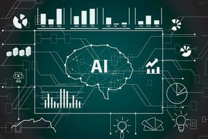 Abstract polygonal human brain. Low poly wire frame vector illustration on a dark background suitable for visualization of artificial intelligence technology