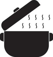 Open black casserole in flat style. vector