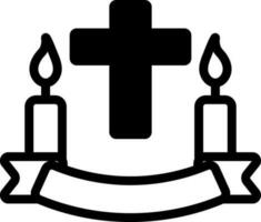 Christian Cross With Candles Icon In Black and White Color. vector