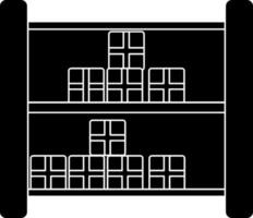 Shelving with boxes in black and white color. vector