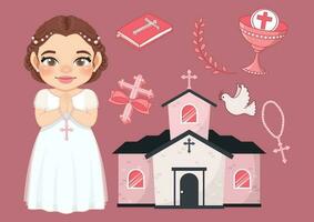 First Communion for Girl and Elements Vector