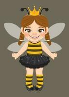 Vector illustration of a cute girl in a bee costume. Flat icon style