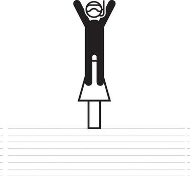 Man standing on springboard and jumped in swimming pool. vector