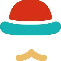 Colorful icon of hat and mustache in retro style. vector