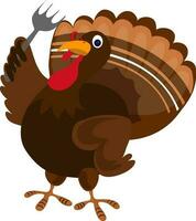 Character of turkey bird with fork. vector