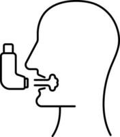 Black Line Art Of Man Using Inhaler Pump Icon. vector