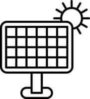 Sun With Solar Panel Icon In Black Outline. vector