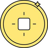 aislado feng chang moneda plano icono en amarillo color. vector