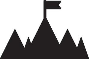 Black flag on mountain in flat style. Glyph icon or symbol. vector
