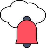 Illustration Of Cloud With Bell Icon In White And Red Color. vector