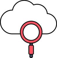 Isolated Cloud Searching Icon In White And Red Color. vector