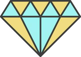 Flat Diamond Icon In Turquoise And Yellow Color. vector