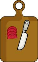 Tomato Slice Cutting On Hardboard With Knife Flat Icon. vector