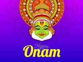 Creative banner or poster design with illustration of Kathakali Dancer for Happy Onam Festival. vector