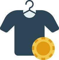 T-Shirt With Coin Icon In Blue And Yellow Color. vector