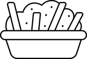 Poutine Dish Bowl Black Outline Icon. vector