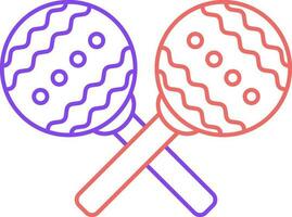 Cross Maracas Flat Icon In Red And Purple Line Art. vector