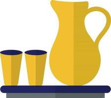 Jug with two glass on trey icon. vector