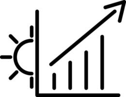 Growing graph with arrow and sun in black line art. vector