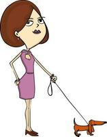 Character of woman holding puppy. vector