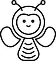 Smiley Face Cute Bee Standing Black Outline Icon. vector