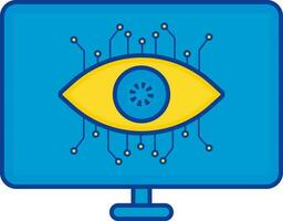 Blue And Yellow Monitoring View Icon In Flat Style. vector