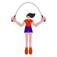 Faceless Young Girl Jumping Rope Against White Background. vector