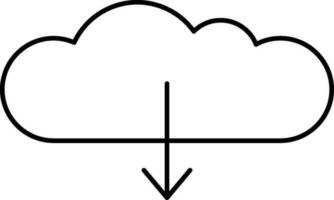 abajo flecha con nube negro contorno icono. vector