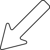 Black Outline Left Down Corner Point Arrow Icon. vector