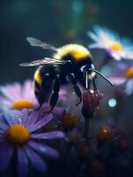 Bumble Bee on a Purple Flower. Created by Generative AI photo