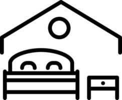 Black line art illustration of bedroom icon. vector