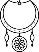 Flower Design Necklace Icon In Black Line Art. vector