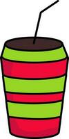 Green And Red Drink Glass With Straw Icon In Flat Style. vector